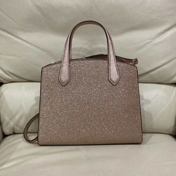 Kate Spade Rose Gold Tinsel Glitter Fabric Sparkle Satchel Purse Bag - Picture 11 of 15